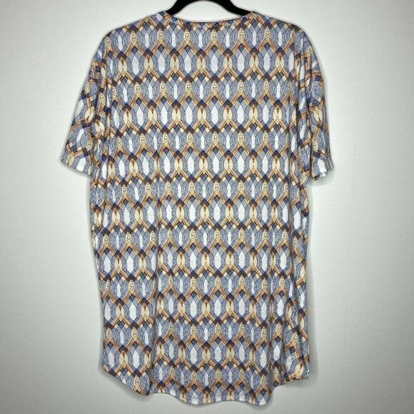 LulaRoe Women’s XS Short Sleeve HiLo Blue Orange Geometric Pattern Shirt - Picture 2 of 4